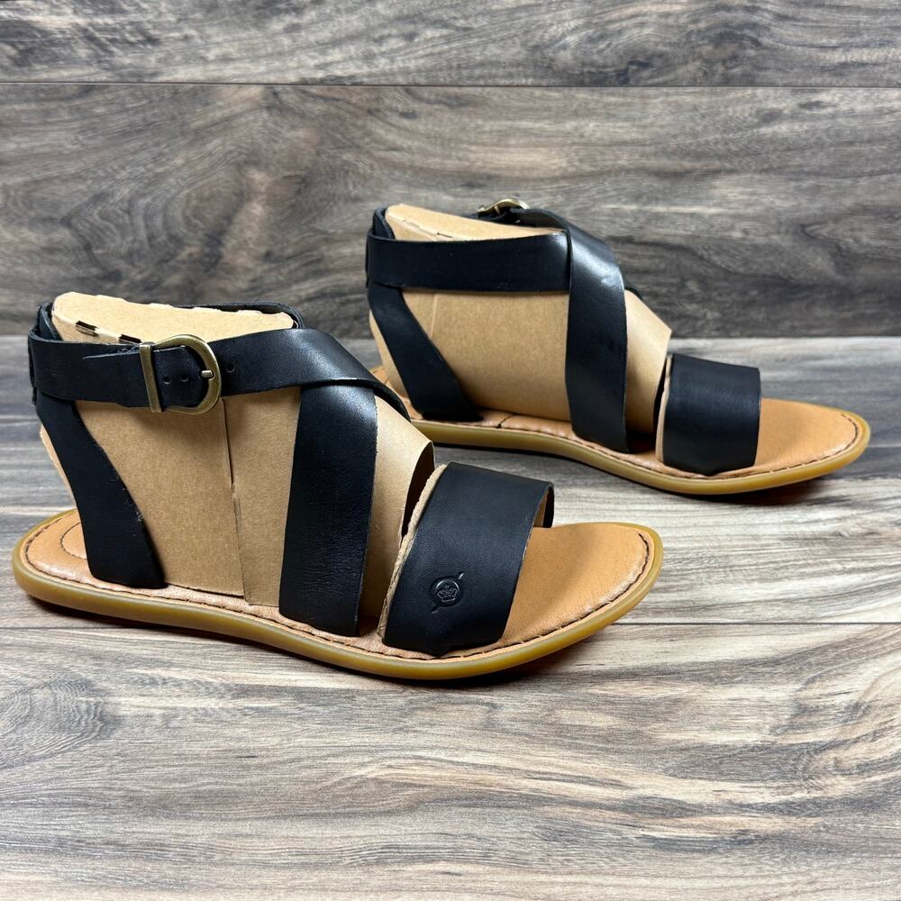 NIB Born Neil 9M Black Leather Gladiator Strappy Flat Sandals - Picture 7 of 12